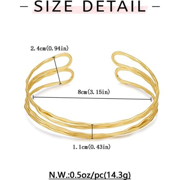 Chunky Cuff Bracelets for Women Multi-layer Cross Wire Open Bangle - Picture 4 of 7